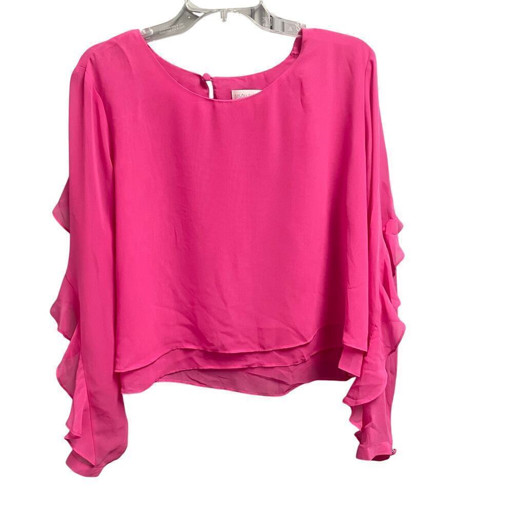 Bisou Bisou Pink Ruffle Sleeve Blouse Size Large Colorful Feminine Flirty Fairy